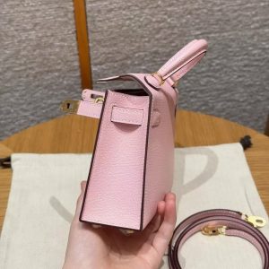 Hermes Kelly Mini 2 19CM Bag Handmade In Chèvre Calfskin Leather Gold Hardware 3Q Rose Sakura - Image 18