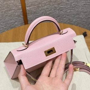 Hermes Kelly Mini 2 19CM Bag Handmade In Chèvre Calfskin Leather Gold Hardware 3Q Rose Sakura - Image 17
