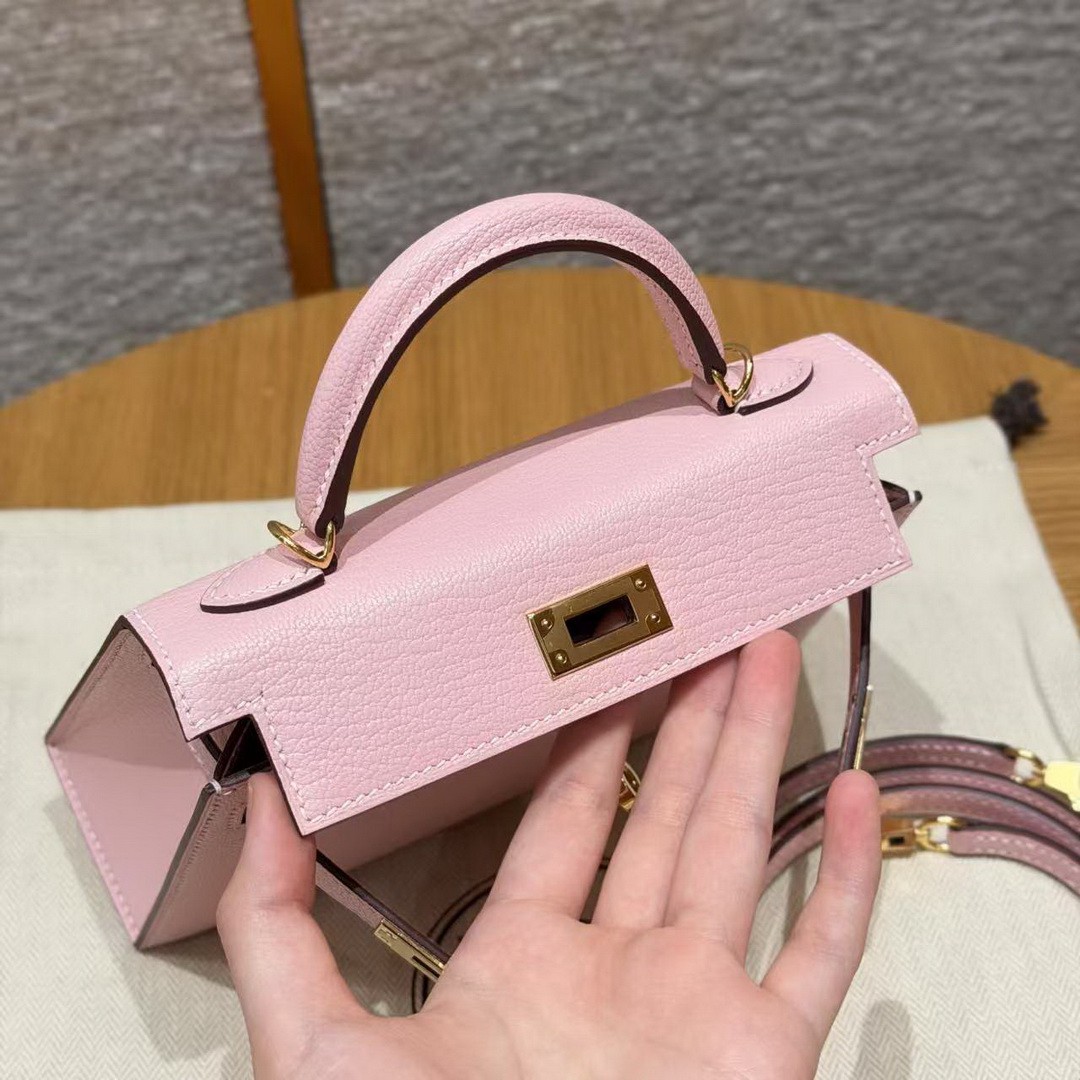 Hermes Kelly Mini 2 19CM Bag Handmade In Chèvre Calfskin Leather Gold Hardware 3Q Rose Sakura - Image 17