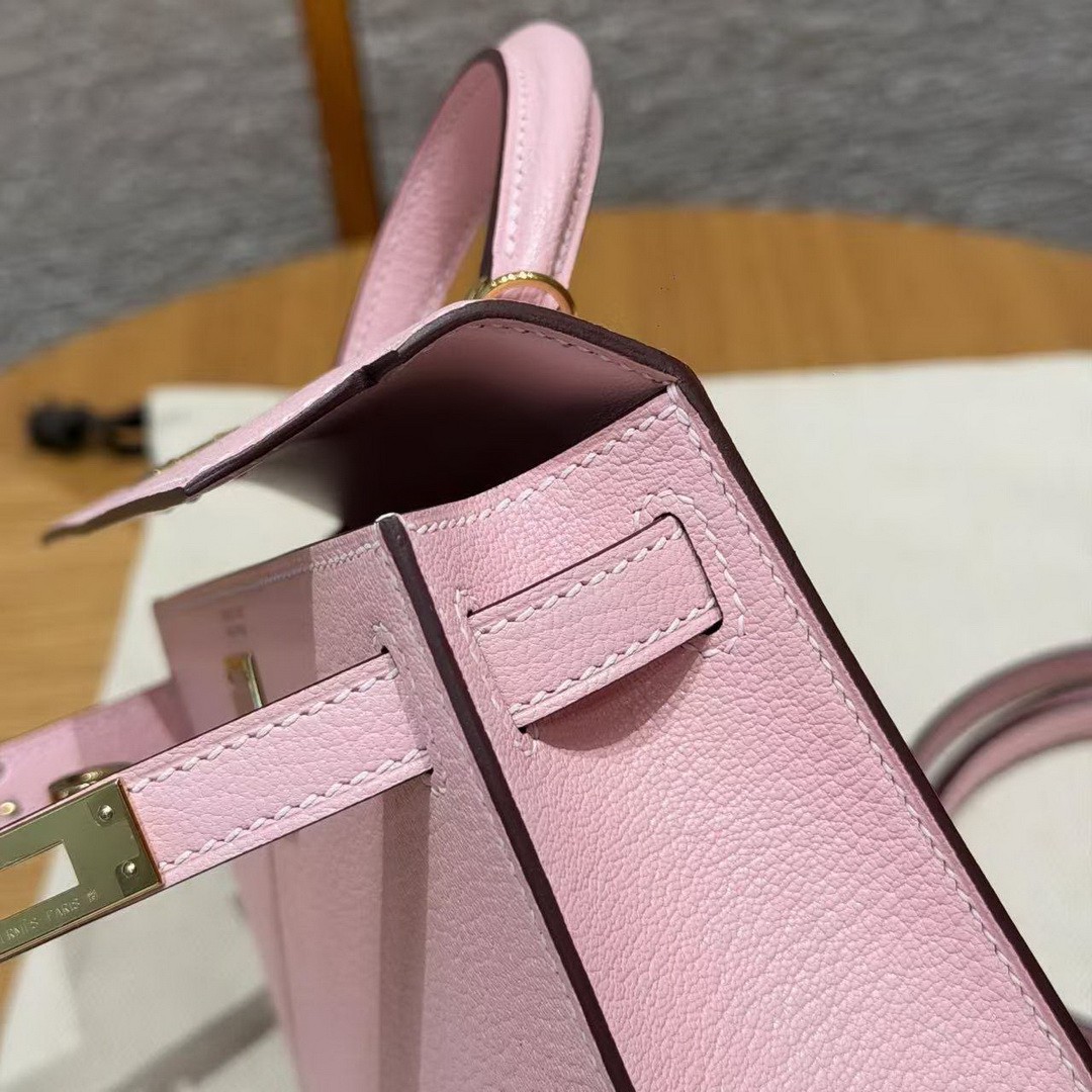 Hermes Kelly Mini 2 19CM Bag Handmade In Chèvre Calfskin Leather Gold Hardware 3Q Rose Sakura - Image 16
