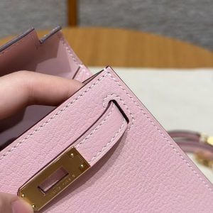 Hermes Kelly Mini 2 19CM Bag Handmade In Chèvre Calfskin Leather Gold Hardware 3Q Rose Sakura - Image 15