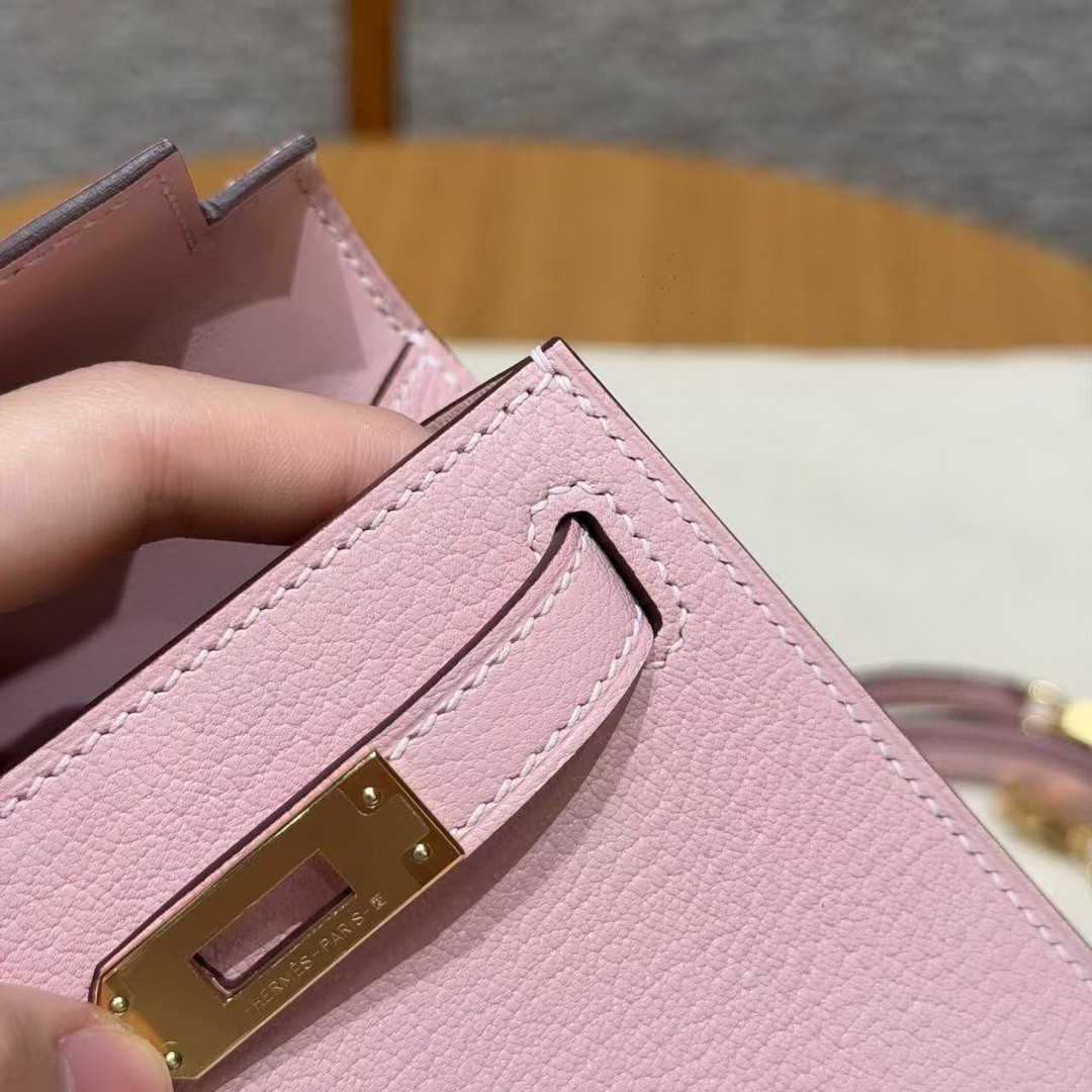 Hermes Kelly Mini 2 19CM Bag Handmade In Chèvre Calfskin Leather Gold Hardware 3Q Rose Sakura - Image 15