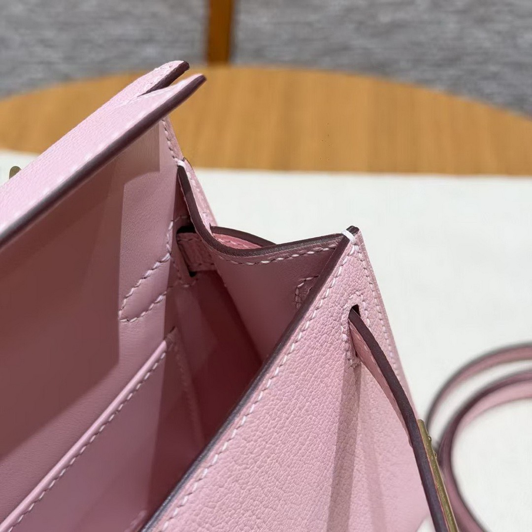 Hermes Kelly Mini 2 19CM Bag Handmade In Chèvre Calfskin Leather Gold Hardware 3Q Rose Sakura - Image 14