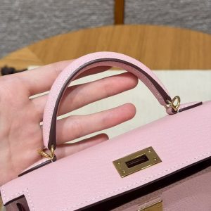 Hermes Kelly Mini 2 19CM Bag Handmade In Chèvre Calfskin Leather Gold Hardware 3Q Rose Sakura - Image 13