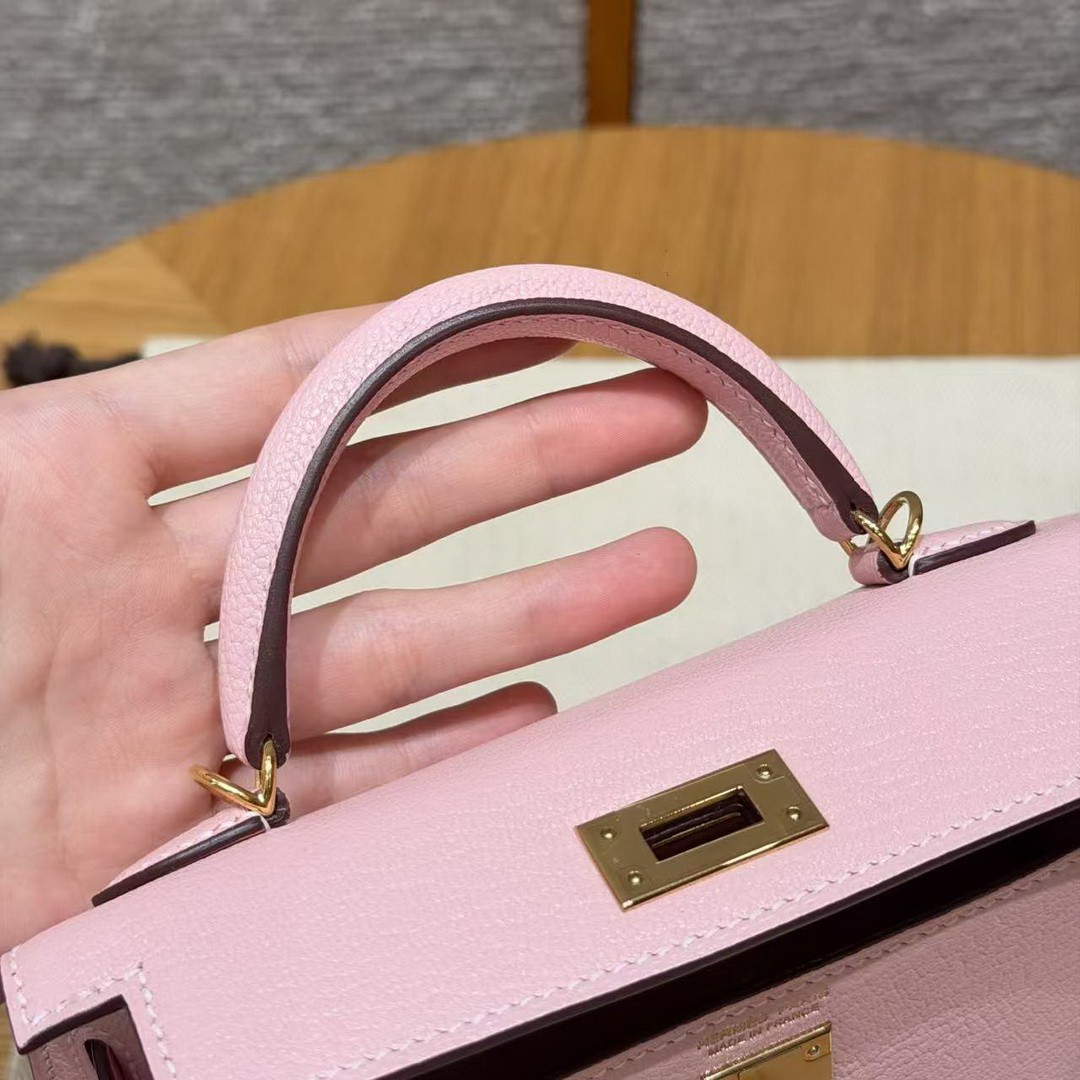 Hermes Kelly Mini 2 19CM Bag Handmade In Chèvre Calfskin Leather Gold Hardware 3Q Rose Sakura - Image 13