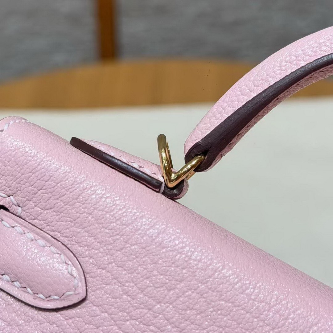 Hermes Kelly Mini 2 19CM Bag Handmade In Chèvre Calfskin Leather Gold Hardware 3Q Rose Sakura - Image 12
