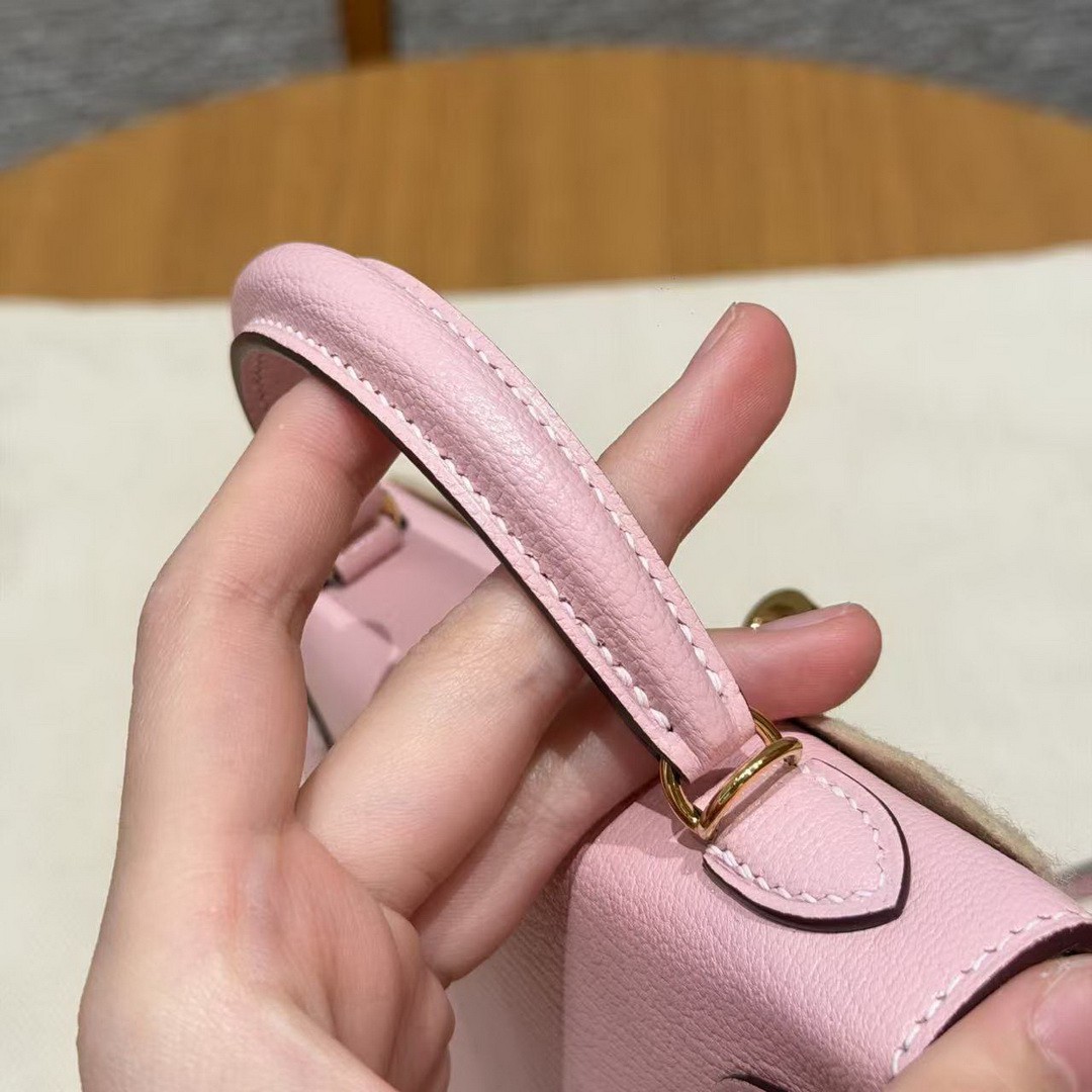 Hermes Kelly Mini 2 19CM Bag Handmade In Chèvre Calfskin Leather Gold Hardware 3Q Rose Sakura - Image 9