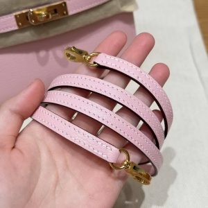 Hermes Kelly Mini 2 19CM Bag Handmade In Chèvre Calfskin Leather Gold Hardware 3Q Rose Sakura - Image 7
