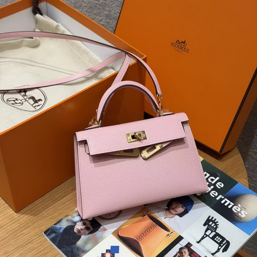 Hermes Kelly Mini 2 19CM Bag Handmade In Chèvre Calfskin Leather Gold Hardware 3Q Rose Sakura - Image 3