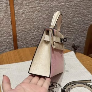 Hermes Kelly Mini 2 19CM Bag Handmade In Chèvre Calfskin Leather Silver Hardware 3Q Rose Sakura I2 Nata - Image 20