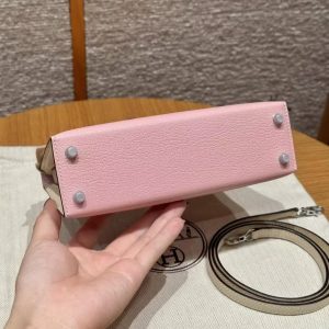 Hermes Kelly Mini 2 19CM Bag Handmade In Chèvre Calfskin Leather Silver Hardware 3Q Rose Sakura I2 Nata - Image 19