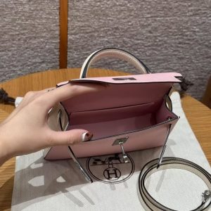 Hermes Kelly Mini 2 19CM Bag Handmade In Chèvre Calfskin Leather Silver Hardware 3Q Rose Sakura I2 Nata - Image 18