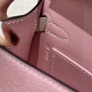 Hermes Kelly Mini 2 19CM Bag Handmade In Chèvre Calfskin Leather Silver Hardware 3Q Rose Sakura I2 Nata - Image 15
