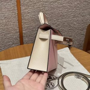 Hermes Kelly Mini 2 19CM Bag Handmade In Chèvre Calfskin Leather Silver Hardware 3Q Rose Sakura I2 Nata - Image 12