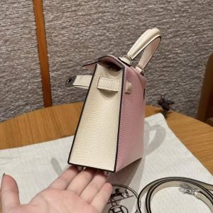 Hermes Kelly Mini 2 19CM Bag Handmade In Chèvre Calfskin Leather Silver Hardware 3Q Rose Sakura I2 Nata - Image 11