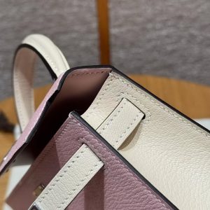 Hermes Kelly Mini 2 19CM Bag Handmade In Chèvre Calfskin Leather Silver Hardware 3Q Rose Sakura I2 Nata - Image 9