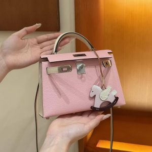 Hermes Kelly Mini 2 19CM Bag Handmade In Chèvre Calfskin Leather Silver Hardware 3Q Rose Sakura I2 Nata - Image 5