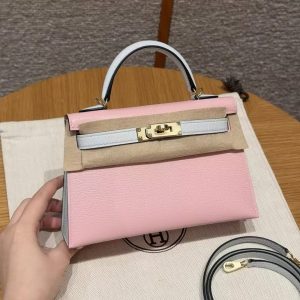 Hermes Kelly Mini 2 19CM Bag Handmade In Chèvre Calfskin Leather Gold Hardware 3Q Rose Sakura T0 Blue Brume
