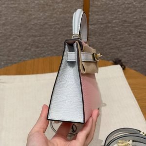 Hermes Kelly Mini 2 19CM Bag Handmade In Chèvre Calfskin Leather Gold Hardware 3Q Rose Sakura T0 Blue Brume - Image 18