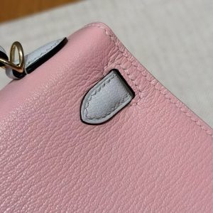Hermes Kelly Mini 2 19CM Bag Handmade In Chèvre Calfskin Leather Gold Hardware 3Q Rose Sakura T0 Blue Brume - Image 7