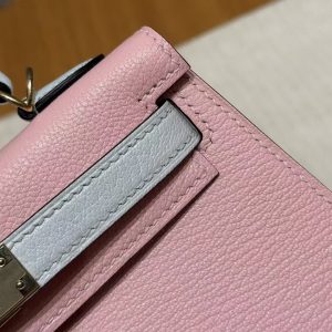 Hermes Kelly Mini 2 19CM Bag Handmade In Chèvre Calfskin Leather Gold Hardware 3Q Rose Sakura T0 Blue Brume - Image 6