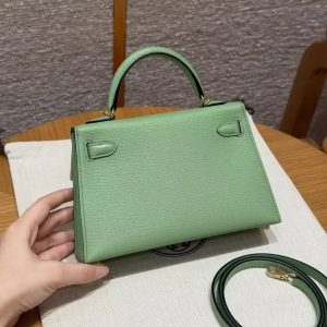 Hermes Kelly Mini 2 19CM Bag Handmade In Chèvre Calfskin Leather Gold Hardware 3i Vert Criquent - Image 2
