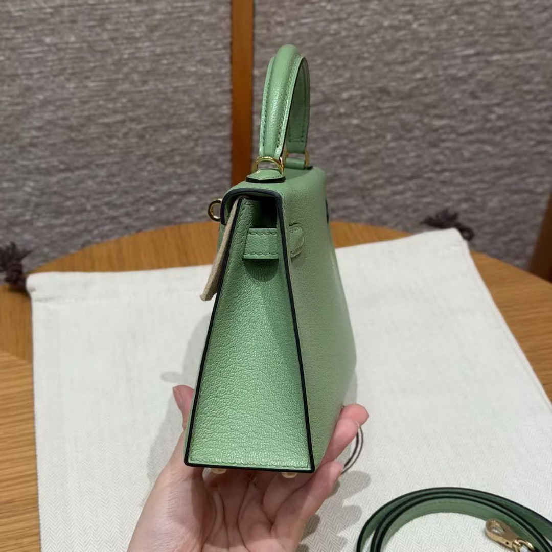 Hermes Kelly Mini 2 19CM Bag Handmade In Chèvre Calfskin Leather Gold Hardware 3i Vert Criquent - Image 24