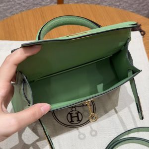 Hermes Kelly Mini 2 19CM Bag Handmade In Chèvre Calfskin Leather Gold Hardware 3i Vert Criquent - Image 22