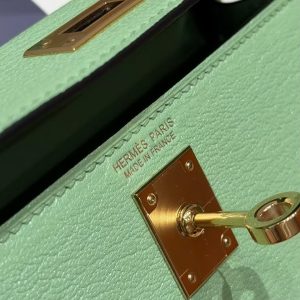 Hermes Kelly Mini 2 19CM Bag Handmade In Chèvre Calfskin Leather Gold Hardware 3i Vert Criquent - Image 21