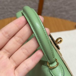 Hermes Kelly Mini 2 19CM Bag Handmade In Chèvre Calfskin Leather Gold Hardware 3i Vert Criquent - Image 11