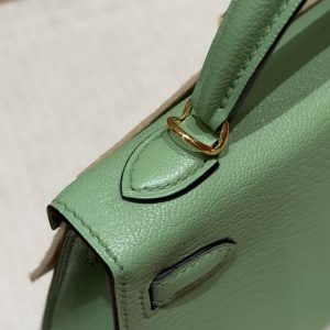 Hermes Kelly Mini 2 19CM Bag Handmade In Chèvre Calfskin Leather Gold Hardware 3i Vert Criquent - Image 10