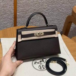 Hermes Kelly Mini 2 19CM Bag Handmade In Mademe Calfskin Leather Gold Hardware 46 Ebene