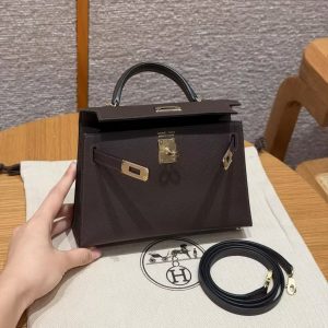 Hermes Kelly Mini 2 19CM Bag Handmade In Mademe Calfskin Leather Gold Hardware 46 Ebene - Image 15