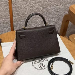 Hermes Kelly Mini 2 19CM Bag Handmade In Epsom Calfskin Leather Gold Hardware 47 Chocolate - Image 2