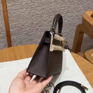 Hermes Kelly Mini 2 19CM Bag Handmade In Epsom Calfskin Leather Gold Hardware 47 Chocolate - Image 25