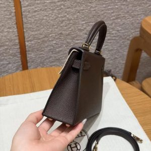 Hermes Kelly Mini 2 19CM Bag Handmade In Epsom Calfskin Leather Gold Hardware 47 Chocolate - Image 24
