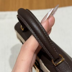Hermes Kelly Mini 2 19CM Bag Handmade In Epsom Calfskin Leather Gold Hardware 47 Chocolate - Image 20