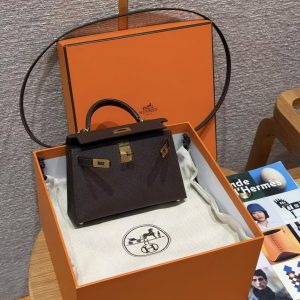 Hermes Kelly Mini 2 19CM Bag Handmade In Epsom Calfskin Leather Gold Hardware 47 Chocolate - Image 19