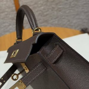 Hermes Kelly Mini 2 19CM Bag Handmade In Epsom Calfskin Leather Gold Hardware 47 Chocolate - Image 16