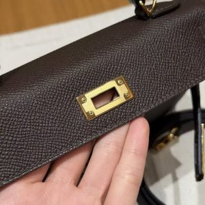 Hermes Kelly Mini 2 19CM Bag Handmade In Epsom Calfskin Leather Gold Hardware 47 Chocolate - Image 14