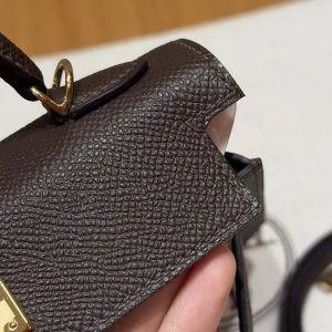 Hermes Kelly Mini 2 19CM Bag Handmade In Epsom Calfskin Leather Gold Hardware 47 Chocolate - Image 13