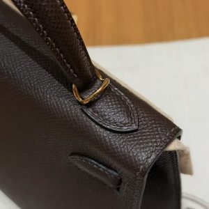 Hermes Kelly Mini 2 19CM Bag Handmade In Epsom Calfskin Leather Gold Hardware 47 Chocolate - Image 9