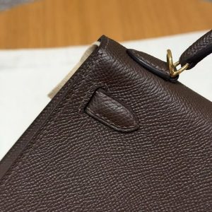 Hermes Kelly Mini 2 19CM Bag Handmade In Epsom Calfskin Leather Gold Hardware 47 Chocolate - Image 7