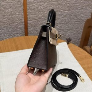 Hermes Kelly Mini 2 19CM Bag Handmade In Epsom Calfskin Leather Gold Hardware 4C Ecorce 18 Etoupe 89 Noir - Image 20