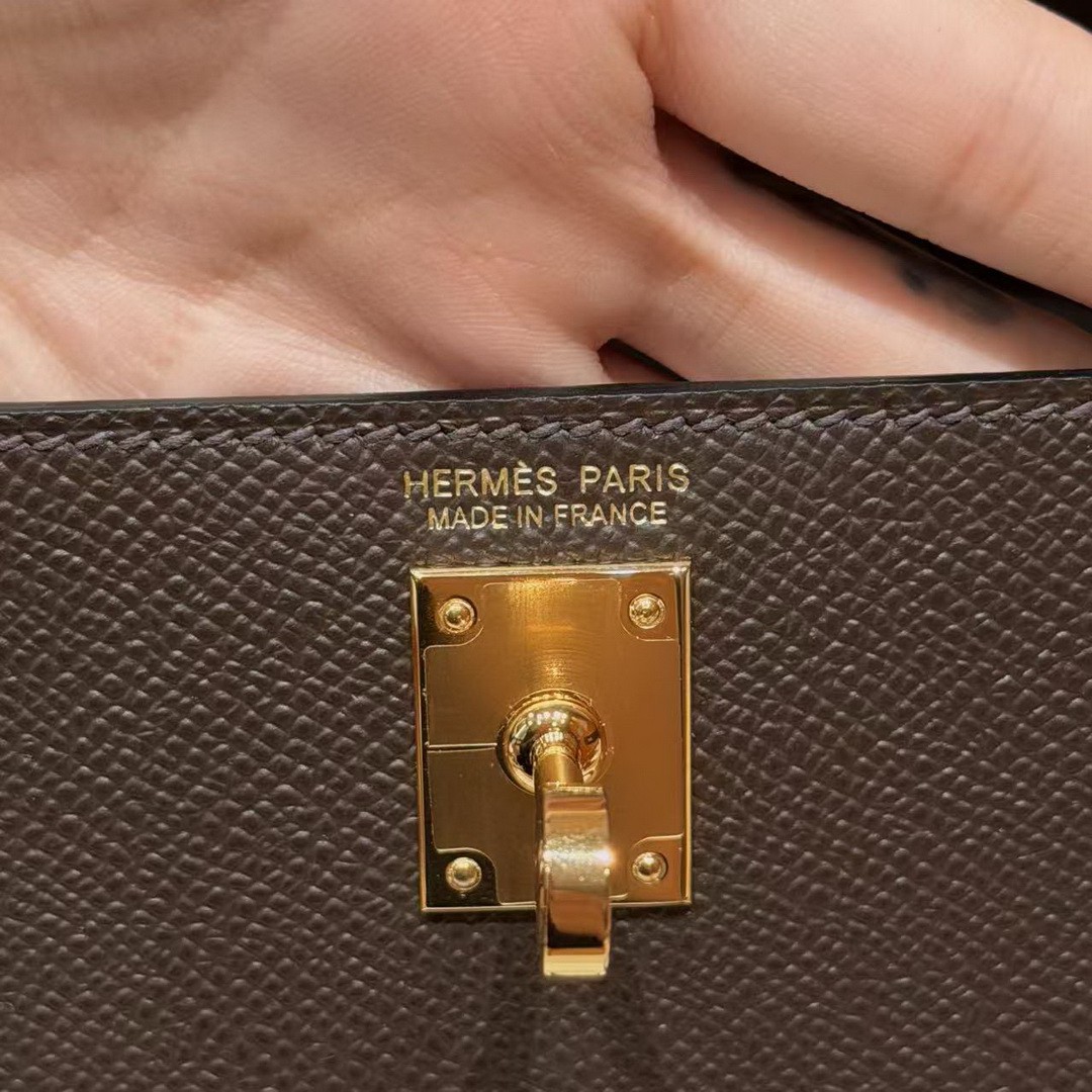 Hermes Kelly Mini 2 19CM Bag Handmade In Epsom Calfskin Leather Gold Hardware 4C Ecorce 18 Etoupe 89 Noir - Image 17