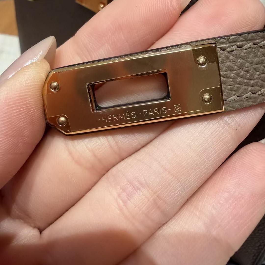 Hermes Kelly Mini 2 19CM Bag Handmade In Epsom Calfskin Leather Gold Hardware 4C Ecorce 18 Etoupe 89 Noir - Image 16