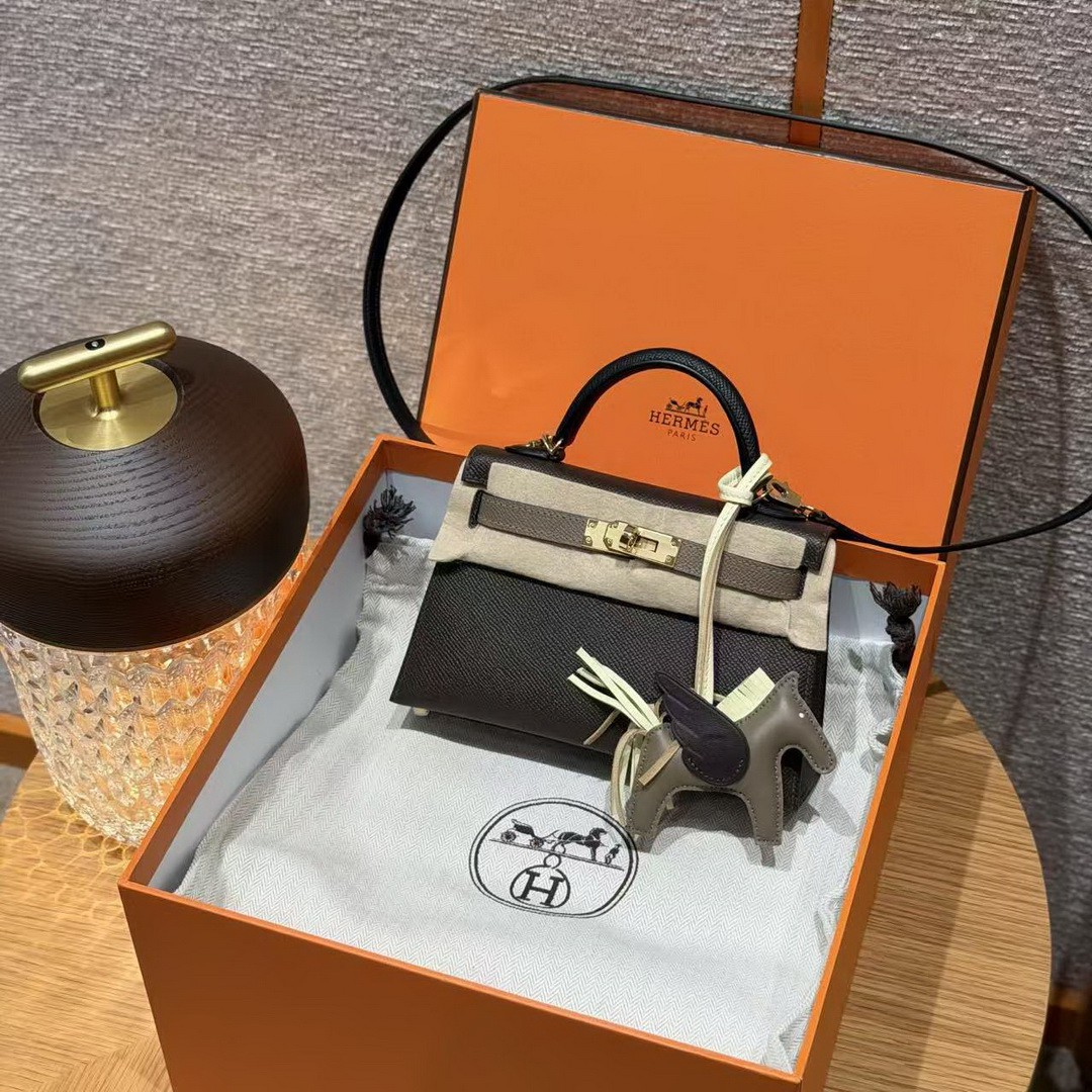Hermes Kelly Mini 2 19CM Bag Handmade In Epsom Calfskin Leather Gold Hardware 4C Ecorce 18 Etoupe 89 Noir - Image 14