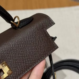 Hermes Kelly Mini 2 19CM Bag Handmade In Epsom Calfskin Leather Gold Hardware 4C Ecorce 18 Etoupe 89 Noir - Image 8