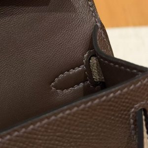 Hermes Kelly Mini 2 19CM Bag Handmade In Epsom Calfskin Leather Gold Hardware 4C Ecorce 18 Etoupe 89 Noir - Image 7
