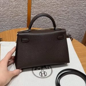 Hermes Kelly Mini 2 19CM Bag Handmade In Epsom Calfskin Leather Silver Hardware 4C Ecorce - Image 2